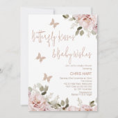 Blush Floral Butterfly Kisses Baby shower Kaart (Voorkant)