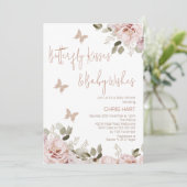 Blush Floral Butterfly Kisses Baby shower Kaart (Staand voorkant)