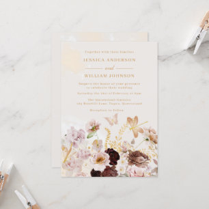 Blush Floral Butterfly Marble Waterverf Wedding Kaart