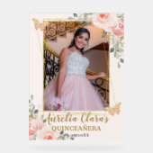 Blush Floral Butterfly Quinceanera Birthday Foto Acryl Bord (Voorkant)
