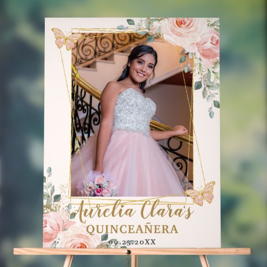 Blush Floral Butterfly Quinceanera Birthday Foto Acryl Bord (Neutraal)