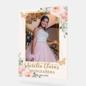 Blush Floral Butterfly Quinceanera Birthday Foto Acryl Bord (Hoek)