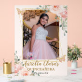 Blush Floral Butterfly Quinceanera Birthday Foto Acryl Bord (Huwelijk)