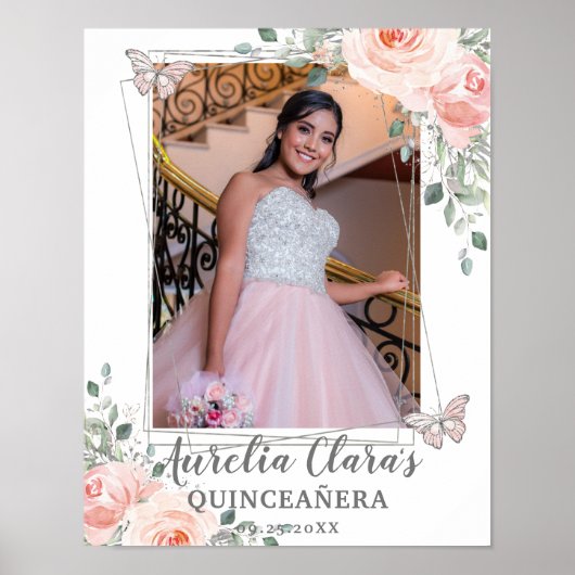 Blush Floral Butterfly Quinceanera Birthday Foto Poster (Voorkant)