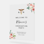 Blush Floral Caduceus Nurse Afstuderen Welkom Acryl Bord (Hoek)