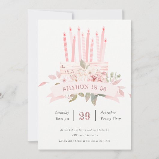 Blush Floral Cake Candles Elke zondag uitnodigen Bedankkaart (Voorkant)