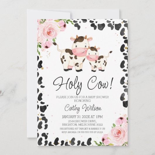 Blush Floral Calf Koe Print Baby shower Kaart (Voorkant)