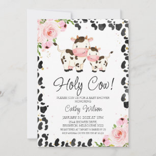 Blush Floral Calf Koe Print Baby shower Kaart