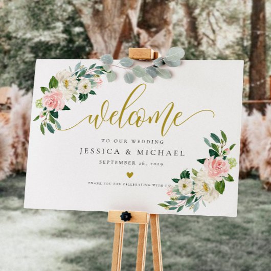Blush Floral calligrafie Welkomstbord bruiloft Poster