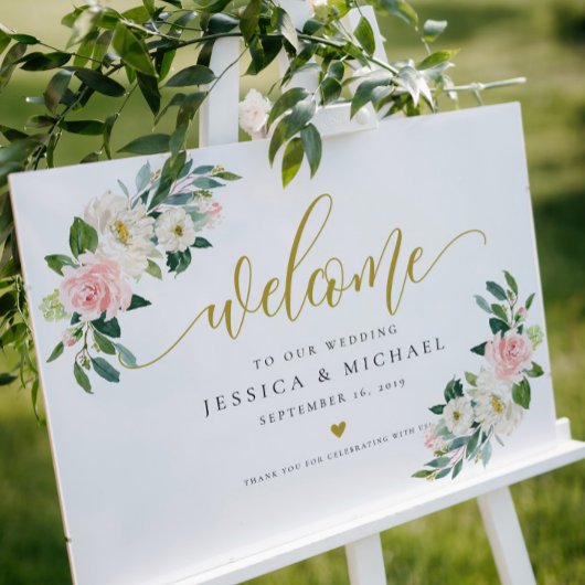 Blush Floral calligrafie Welkomstbord bruiloft Poster