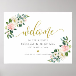 Blush Floral calligrafie Welkomstbord bruiloft Poster