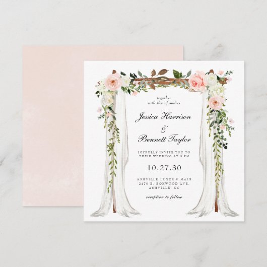 Blush Floral Canopy Wedding Kaart (Voorkant / Achterkant)
