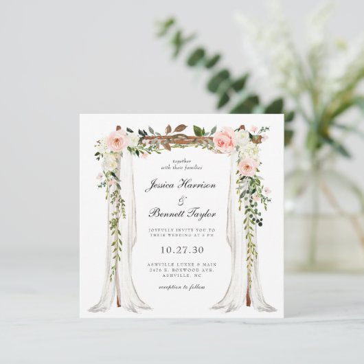 Blush Floral Canopy Wedding Kaart (Staand voorkant)