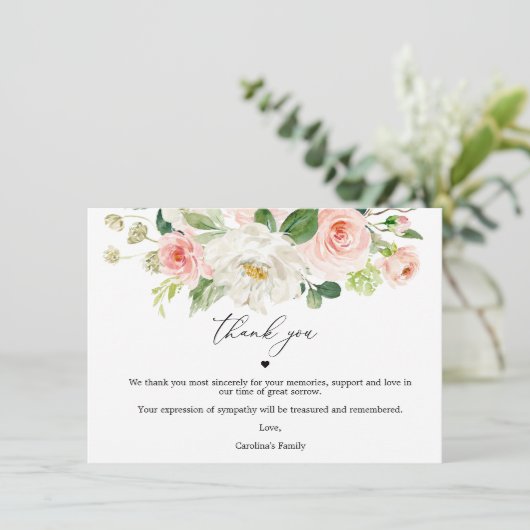 Blush Floral Celebration of Life Dank je kaarten (Staand voorkant)