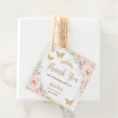 Blush Floral Champagne Butterfiles Quinceanera Bedankjes Labels (In situ)