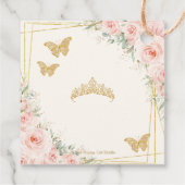 Blush Floral Champagne Butterfiles Quinceanera Bedankjes Labels (Achterkant)