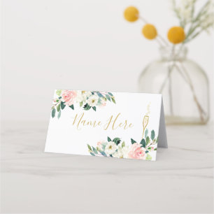 Blush Floral Champagne Glass Folded Place Card Plaatskaartje