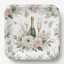Blush Floral Champagne Party Plates Papieren Bordje