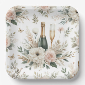 Blush Floral Champagne Party Plates Papieren Bordje