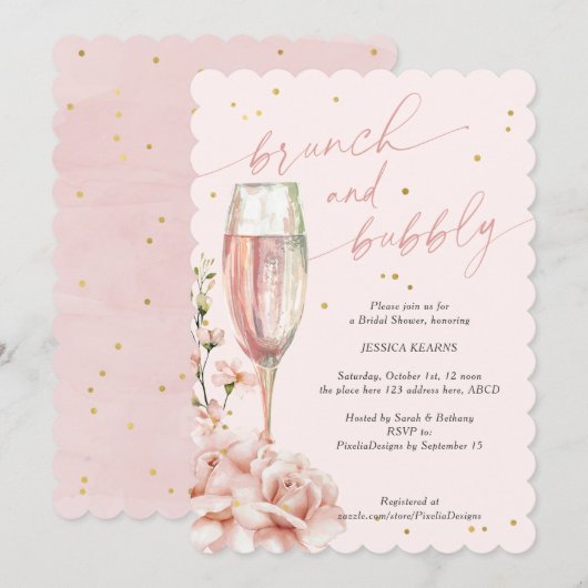 Blush floral chic brunch en bruisende champagne in kaart (Voorkant / Achterkant)