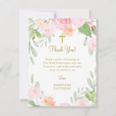 Blush Floral Commune of Baptisme Hartelijk dank Notitiekaartje (Voorkant)