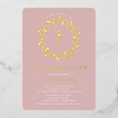 Blush Floral Confirmation Folie Invitation Uitnodiging (Voorkant)