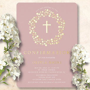 Blush Floral Confirmation Folie Invitation Uitnodiging