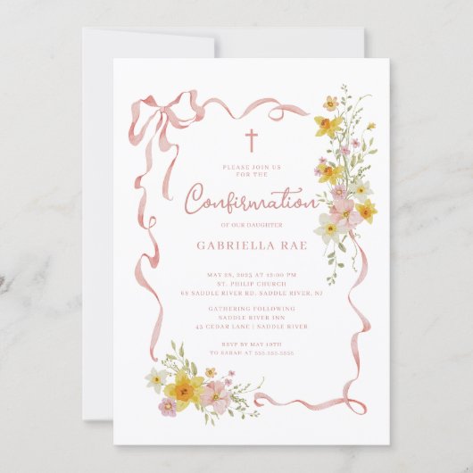 Blush Floral Confirmation Invitation Kaart (Voorkant)