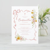 Blush Floral Confirmation Invitation Kaart (Staand voorkant)