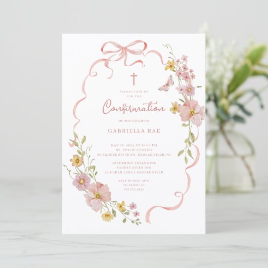 Blush Floral Confirmation Invitation Kaart (Staand voorkant)