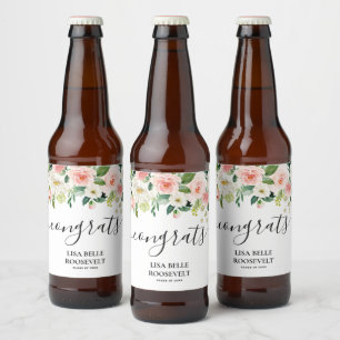 Blush Floral Congrats Girl Afstuderen Bier Etiket
