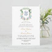 Blush Floral Crest Wedding Kaart (Staand voorkant)