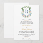 Blush Floral Crest Wedding Kaart (Voorkant / Achterkant)