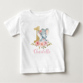 Blush Floral Cute Baby Elephant 1e verjaardag Baby
