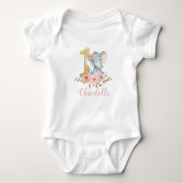 Blush Floral Cute Baby Elephant 1e verjaardag Romper
