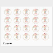 Blush Floral Cute Elephant 1e verjaardag Ronde Sticker (Vel)