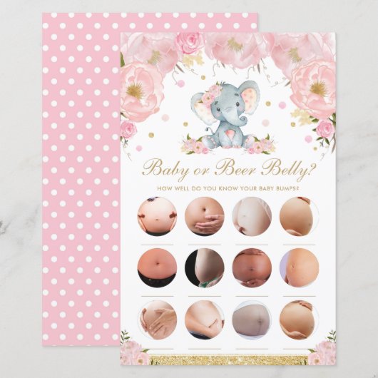 Blush Floral Cute Elephant Baby of Beer Belly Game (Voorkant / Achterkant)