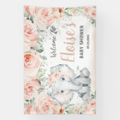 Blush Floral Cute Elephant Baby shower Backdrop Spandoek (Verticaal)