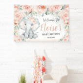 Blush Floral Cute Elephant Baby shower Backdrop Spandoek (Insitu)