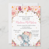 Blush Floral Cute Elephant Christening Baptisme Kaart (Voorkant)