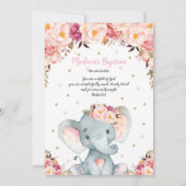 Blush Floral Cute Elephant Christening Baptisme Kaart (Achterkant)
