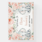 Blush Floral Cute Elephant Twins Birthday Backdrop Spandoek (Verticaal)