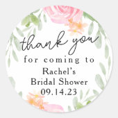 Blush Floral Dank u vrijgezellenfeest Ronde Sticker (Voorkant)