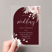 Blush Floral Deep Burgundy Arch Wedding Acryl Uitnodigingen (Insitu (Draagbaar))