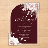 Blush Floral Deep Burgundy Arch Wedding Acryl Uitnodigingen (Voorkant)