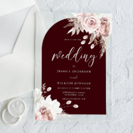 Blush Floral Deep Burgundy Arch Wedding Acryl Uitnodigingen