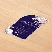 Blush Floral Deep Navy Arch Wedding Acryl Uitnodigingen (Laagn)