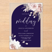 Blush Floral Deep Navy Arch Wedding Acryl Uitnodigingen (Voorkant)