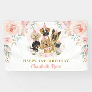 Blush Floral Dogs Puppies Birthday Girl Welkom Spandoek