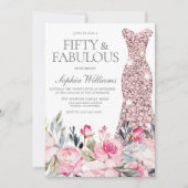Blush Floral Dress 50 & Fabulous 50th Birthday Kaart (Voorkant)
